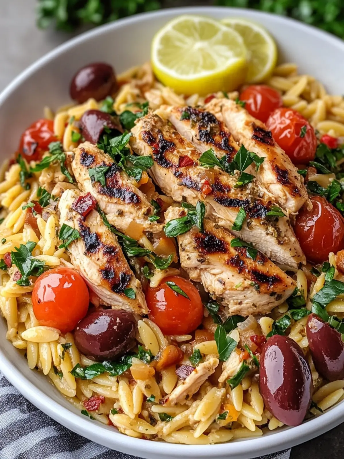 High Protein Mediterranean Chicken Orzo