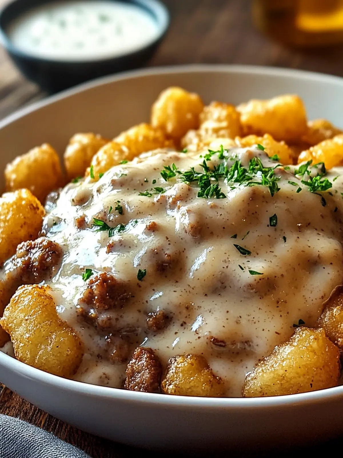 Tater Tot Breakfast Bowl with Sausage Gravy