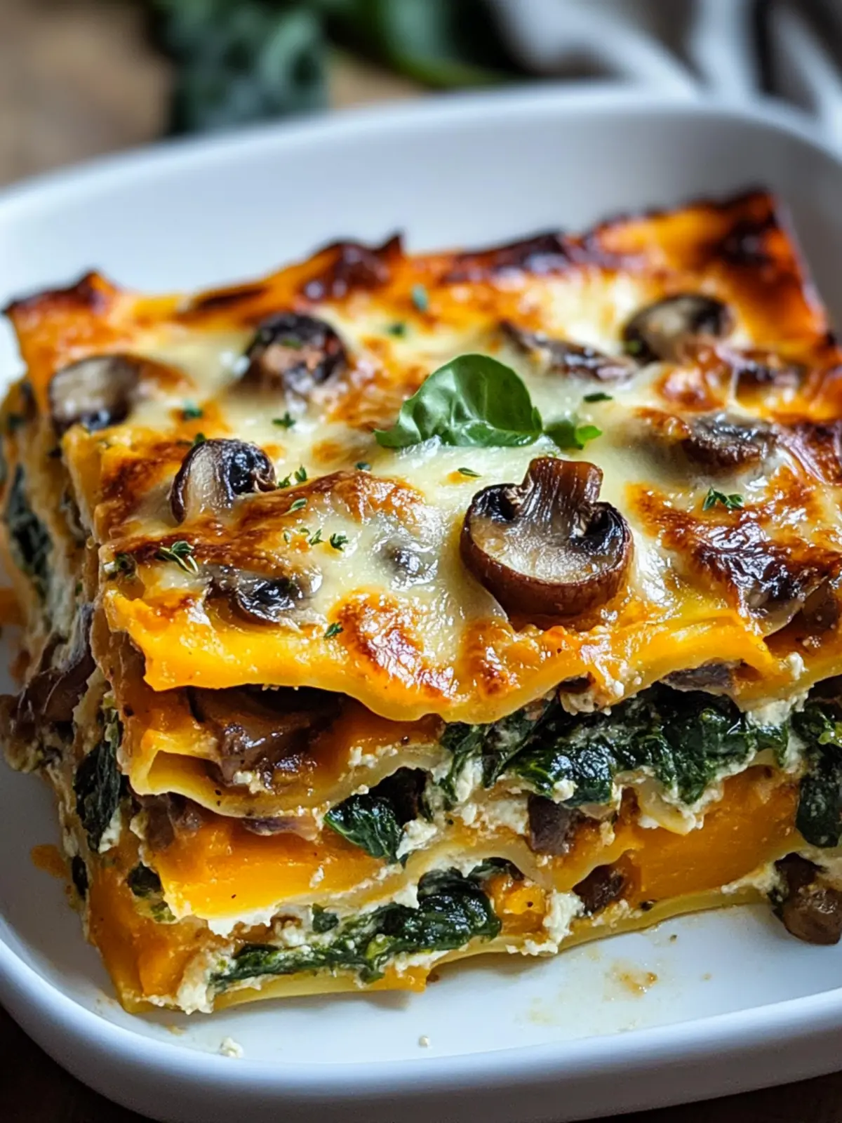 Butternut Squash Spinach Mushroom Lasagna