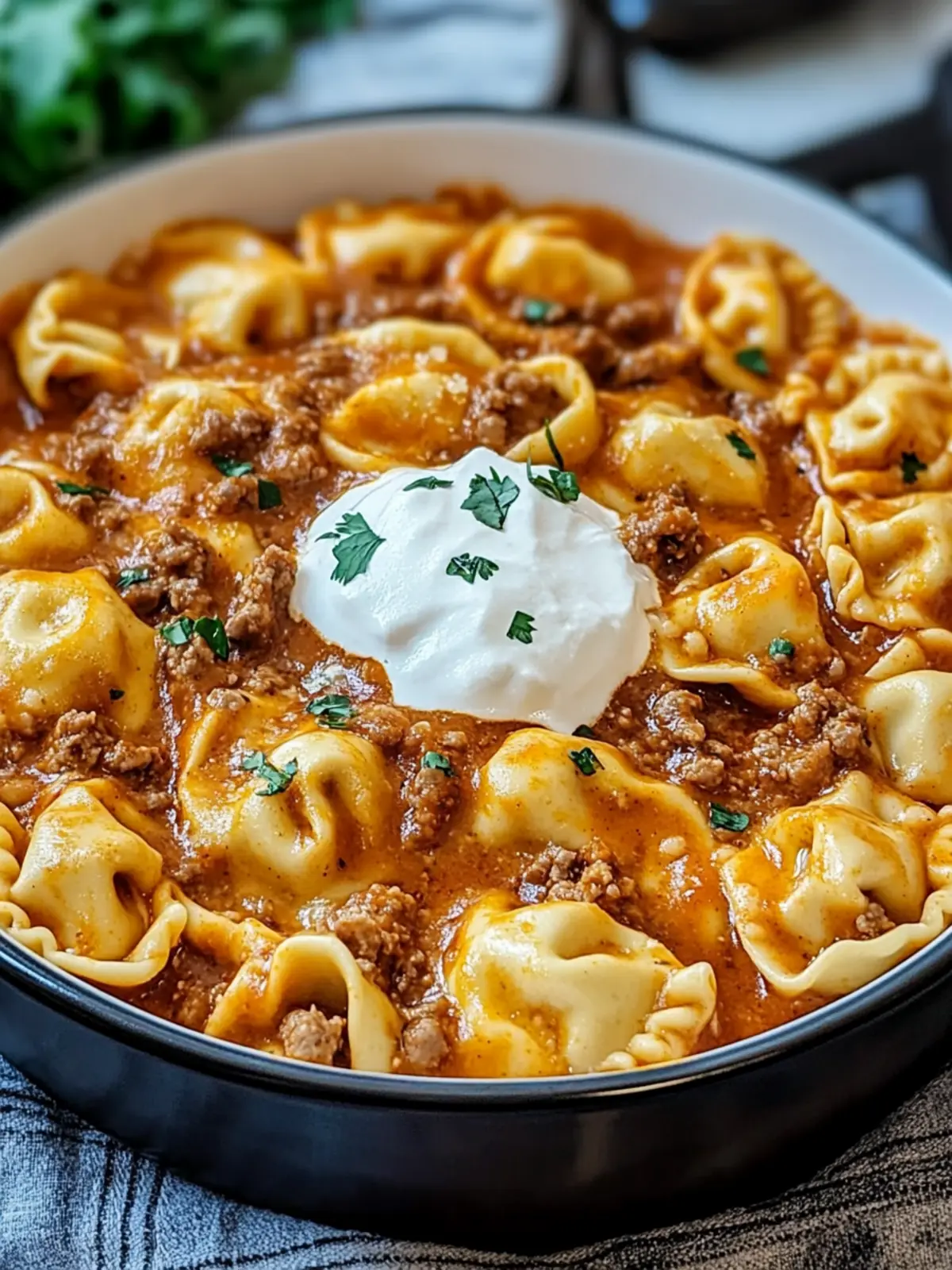 Irresistible Cheesy Beef Enchilada Tortellini