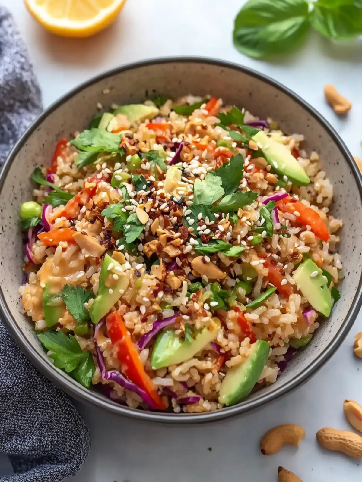 Crispy Rice Salad with Peanut Sesame Dressing