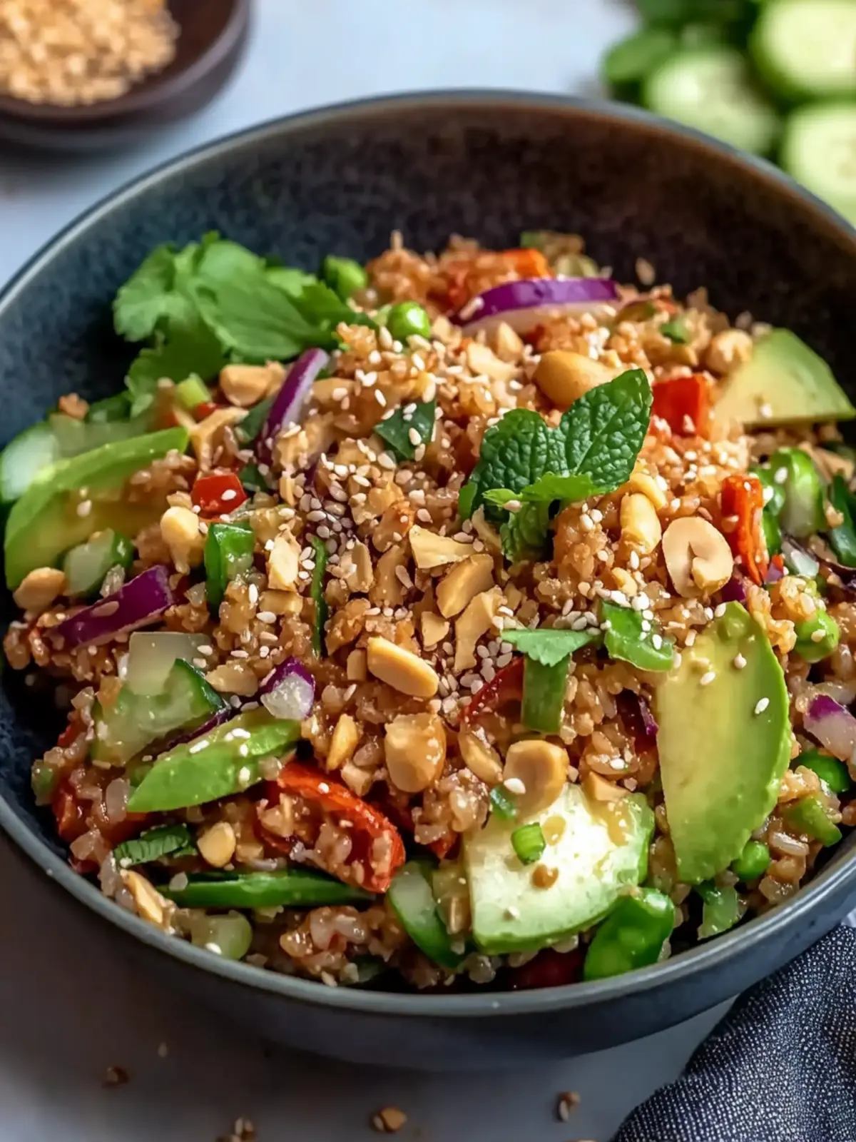 Crispy Rice Salad with Peanut Sesame Dressing