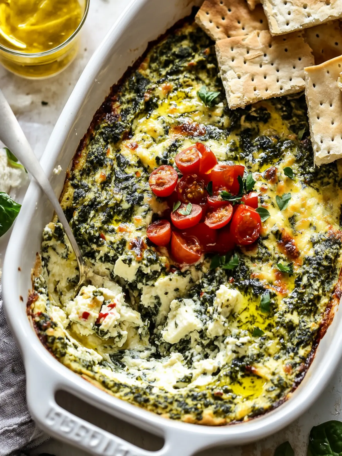 Spinach and Pepperoncini Baked Feta Dip