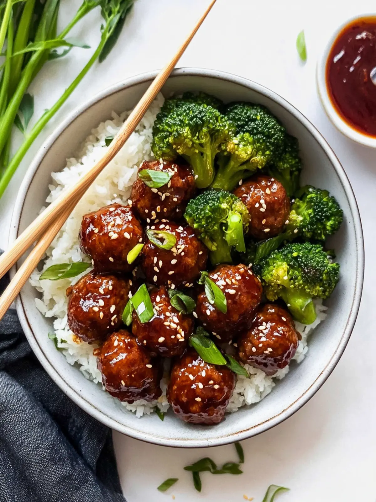 Sticky Mongolian Meatballs and Broccoli