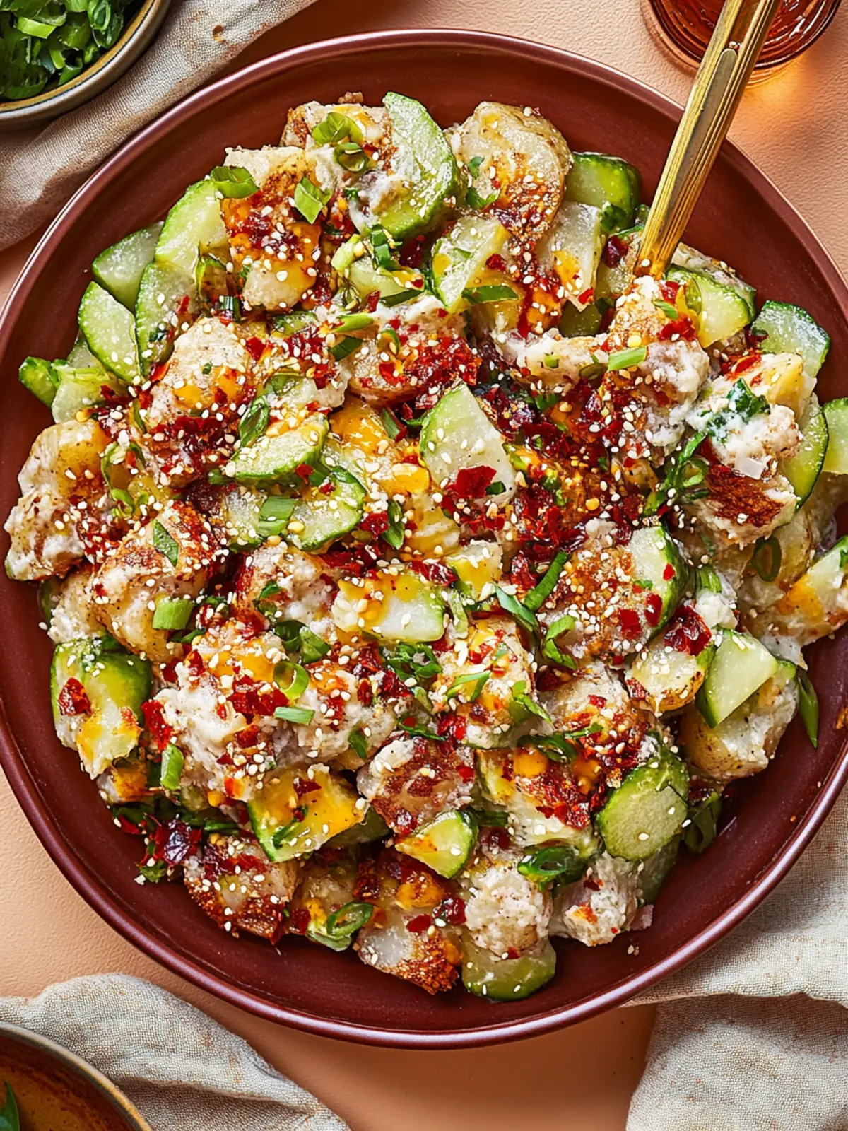 Crispy Smashed Gochujang Potato Salad