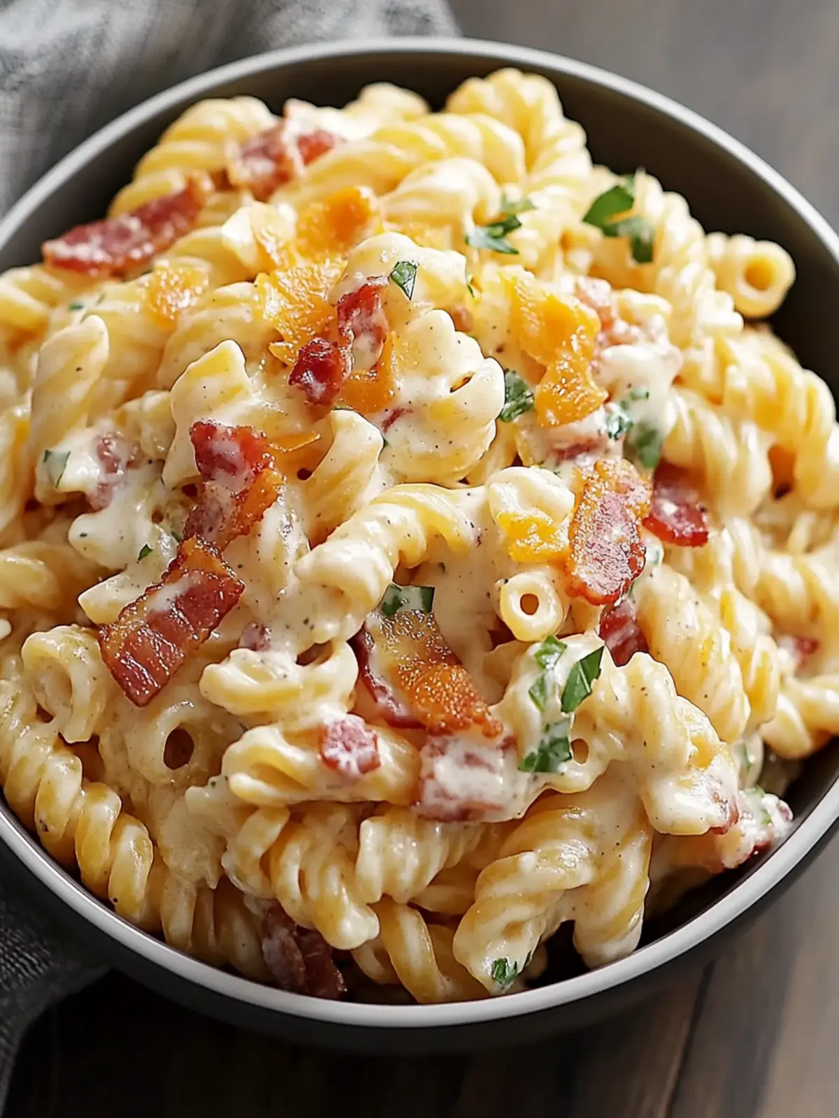 Creamy Bacon Cheddar Ranch Pasta Salad