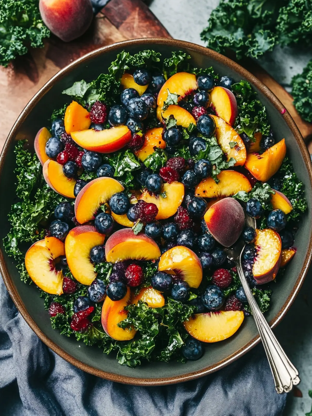 Summer Peach Blueberry Kale Salad