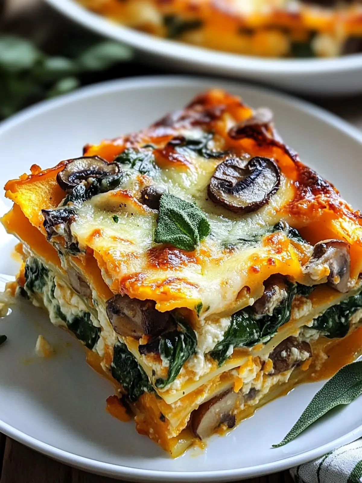 Butternut Squash Spinach Mushroom Lasagna
