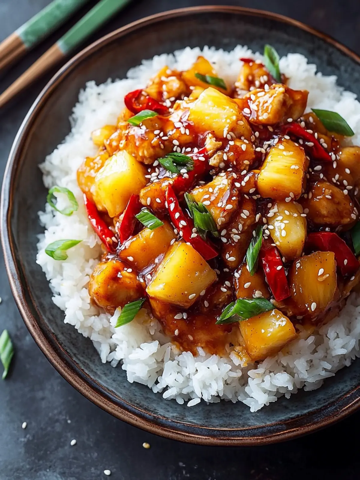 Pineapple Chicken Stir-Fry with Sweet Chili and Sesame Seeds