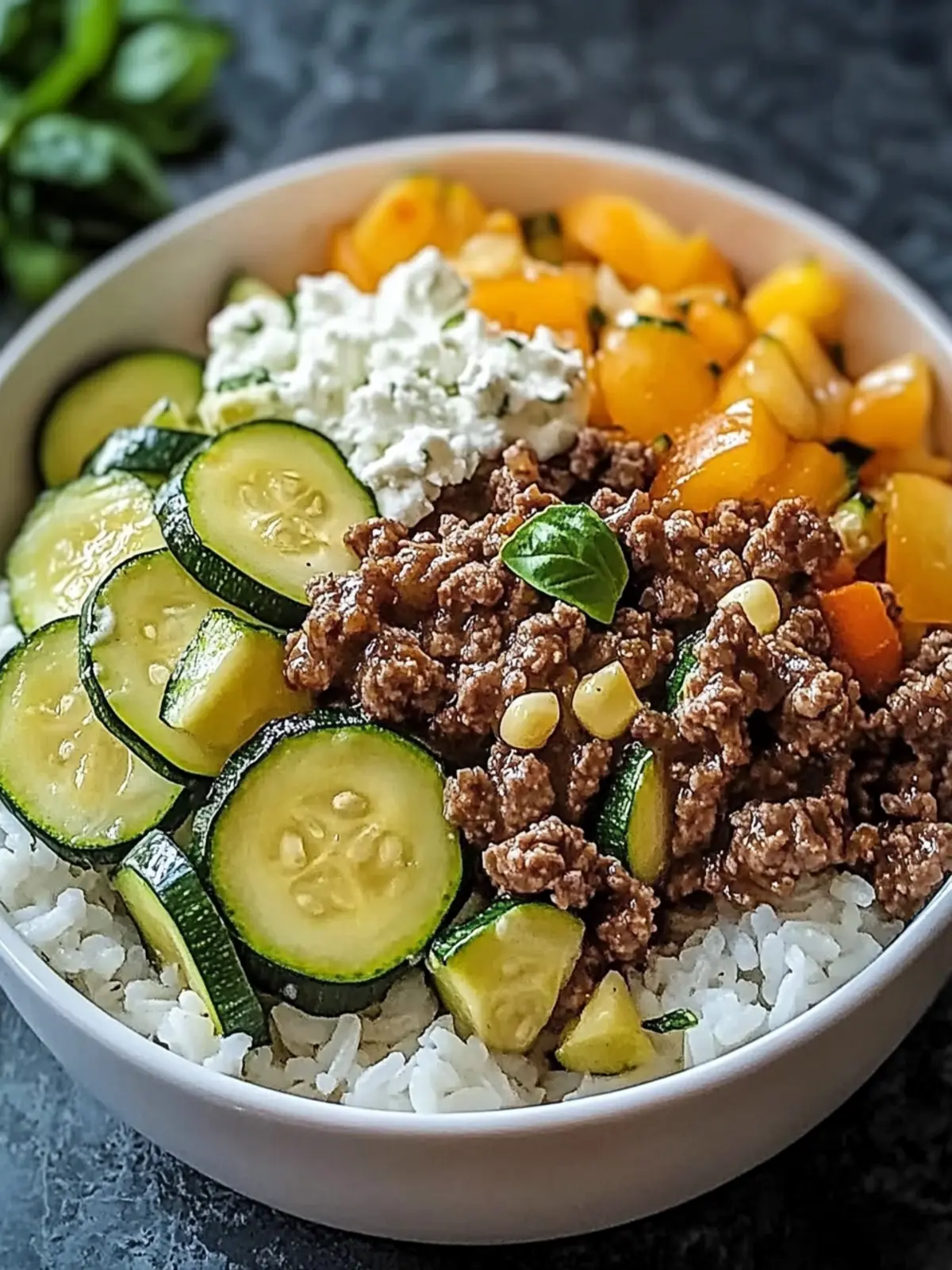 Greek-Style Beef and Zucchini Rice Bowl