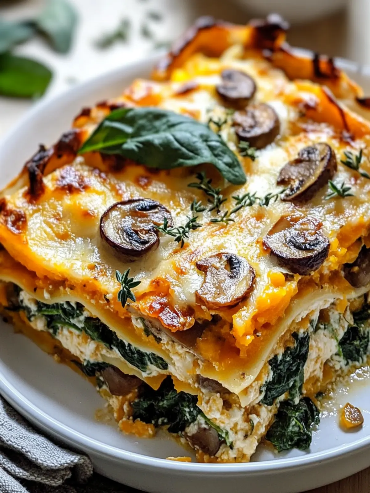 Butternut Squash Spinach Mushroom Lasagna