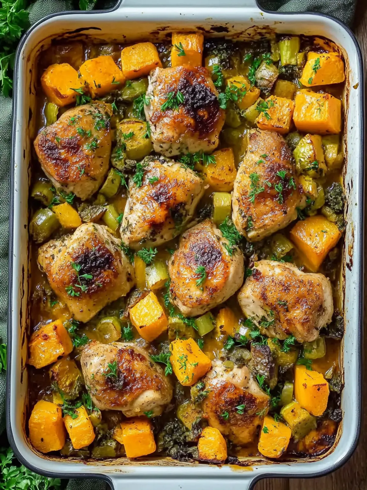 Roasted Chicken Leek and Butternut Squash Bake