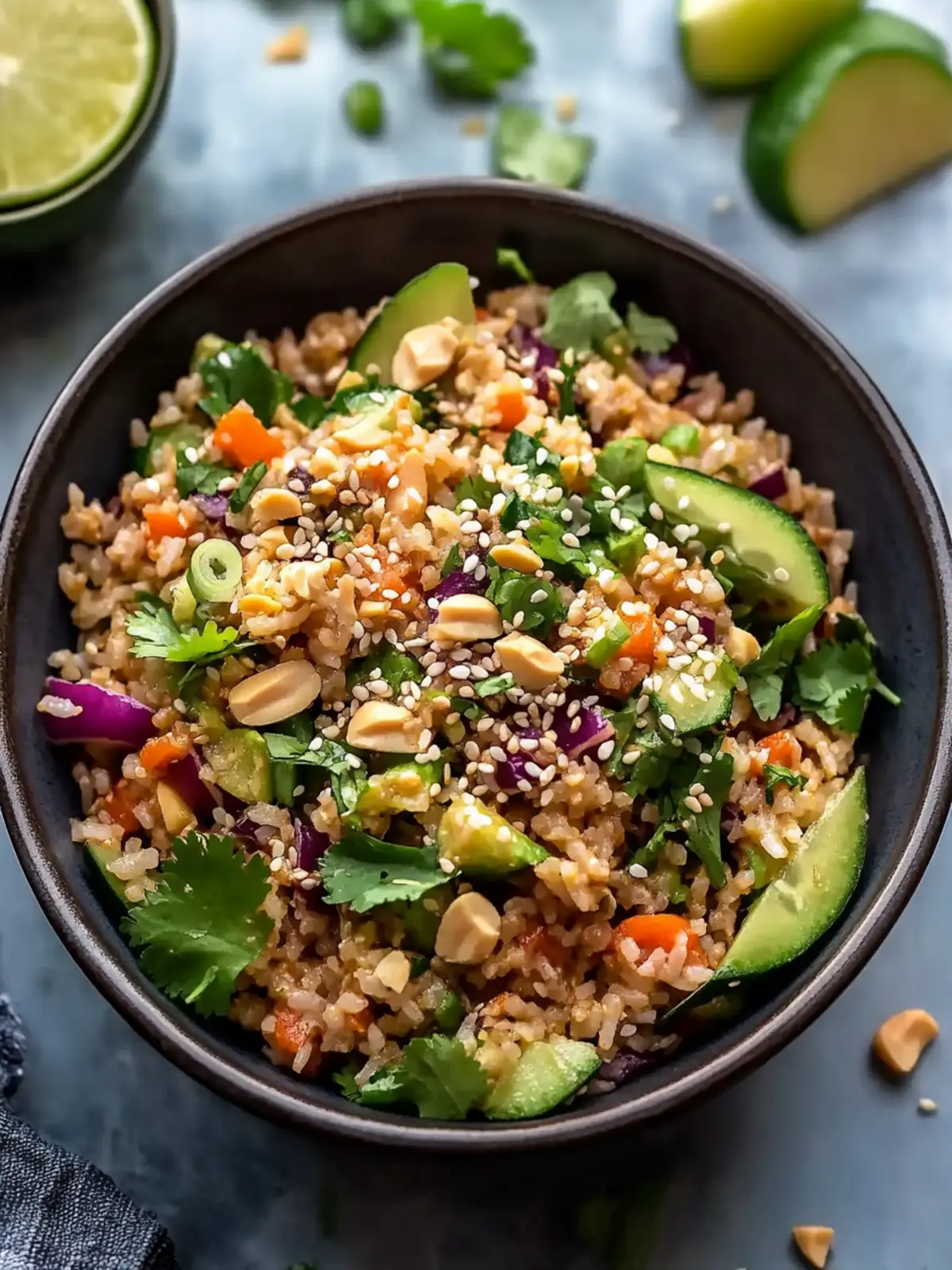 Crispy Rice Salad with Peanut Sesame Dressing