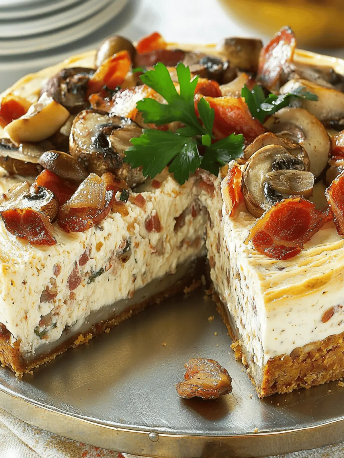 Bacon and Mushroom Cheesecake with Feta and Parmesan Crust
