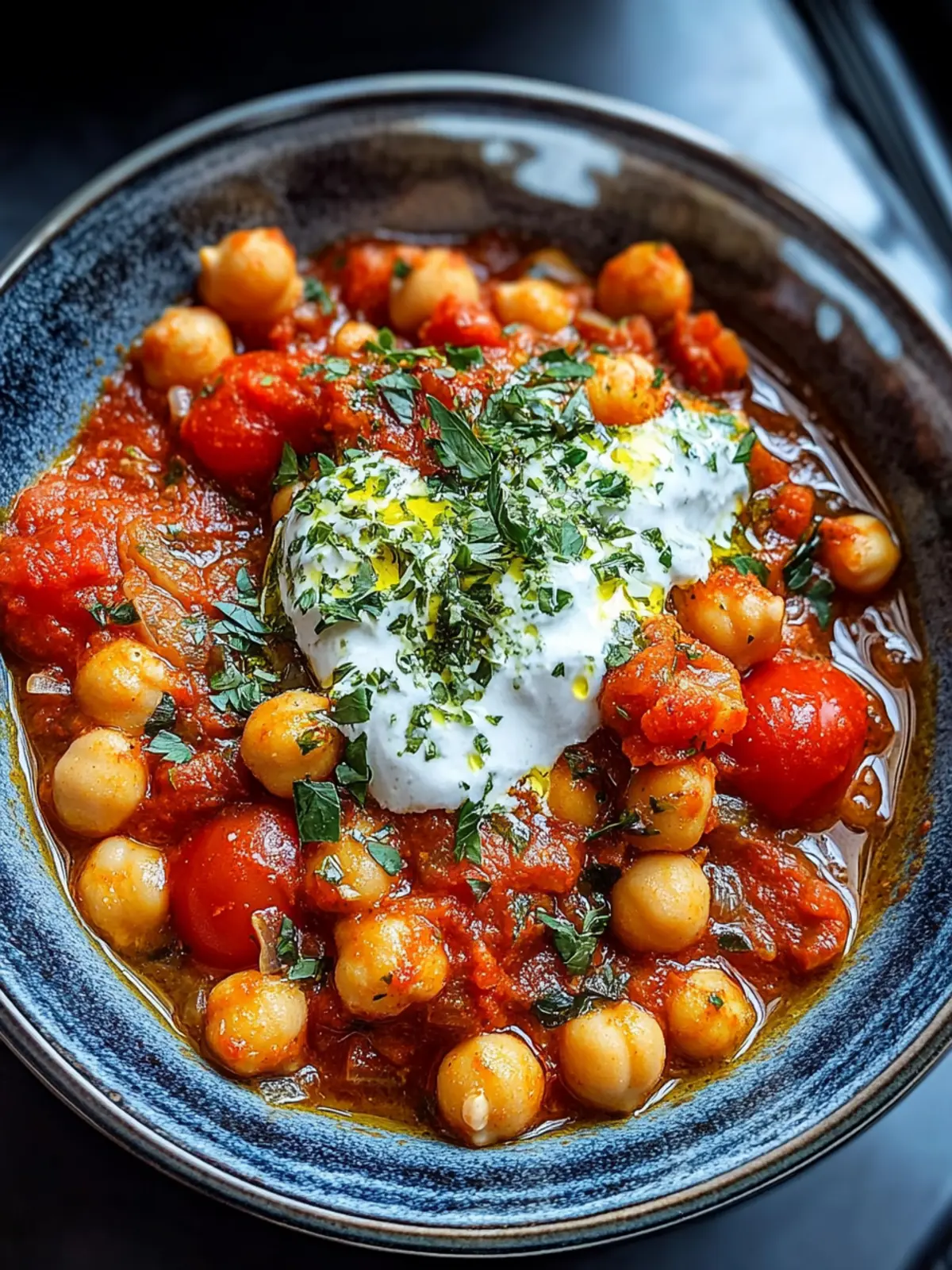 Chickpea, Tomato + Harissa Stew with Herby Yoghurt