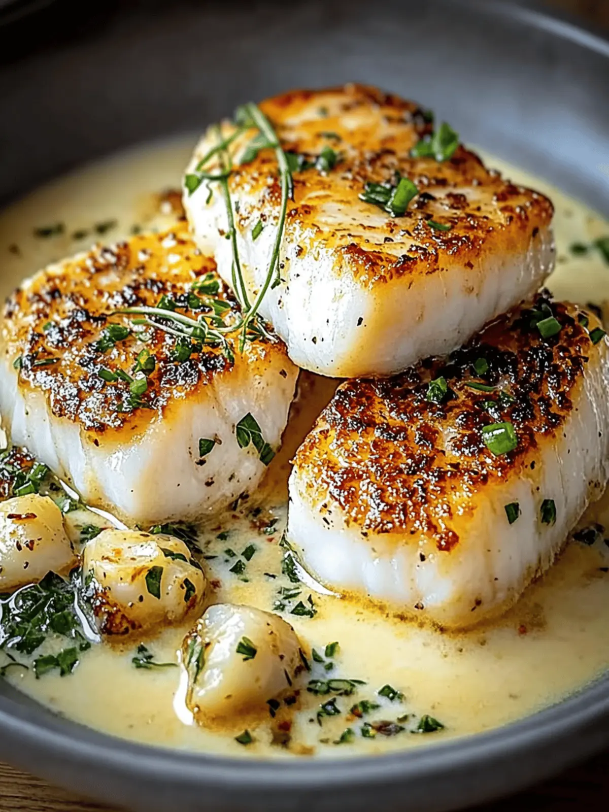 Pan-Seared Cod with Garlic Cream Sauce