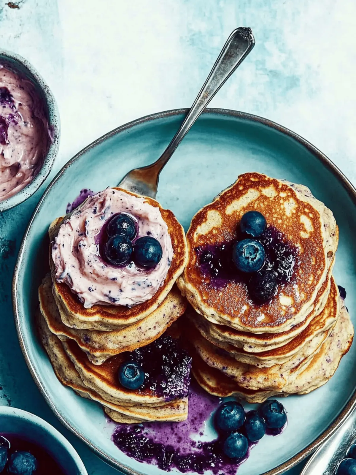 Blue Cornmeal Pancakes With Blueberry Butter