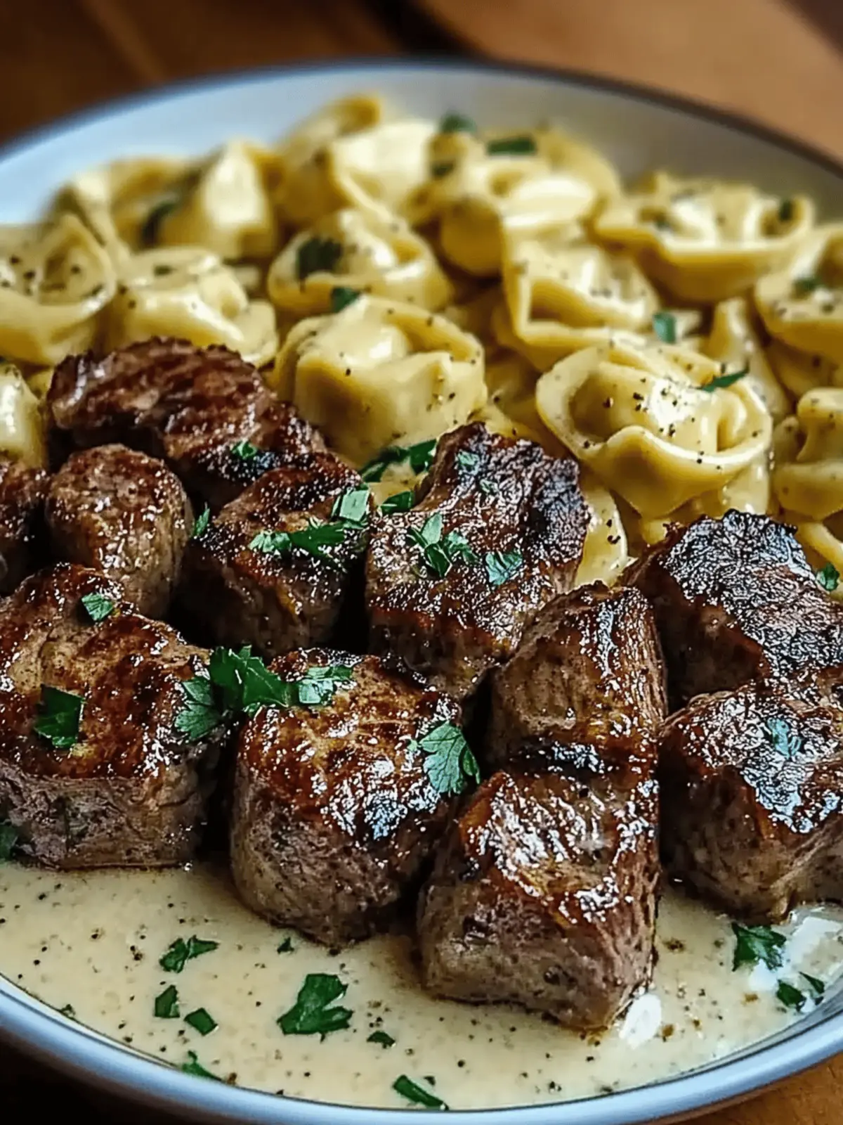 Garlic Butter Steak Bites & Creamy Alfredo Tortellini