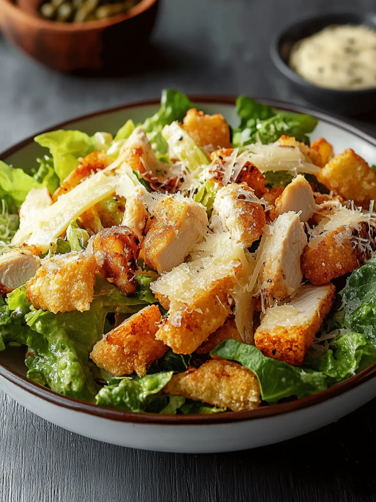 CRISPY CHICKEN CAESAR SALAD & CHIPS