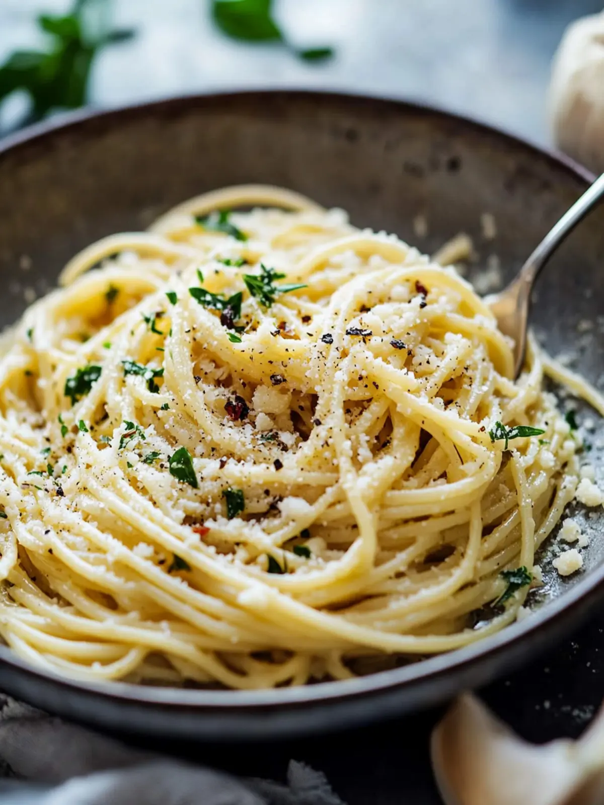 Italian Pasta with Garlic Olive Oil Sauce