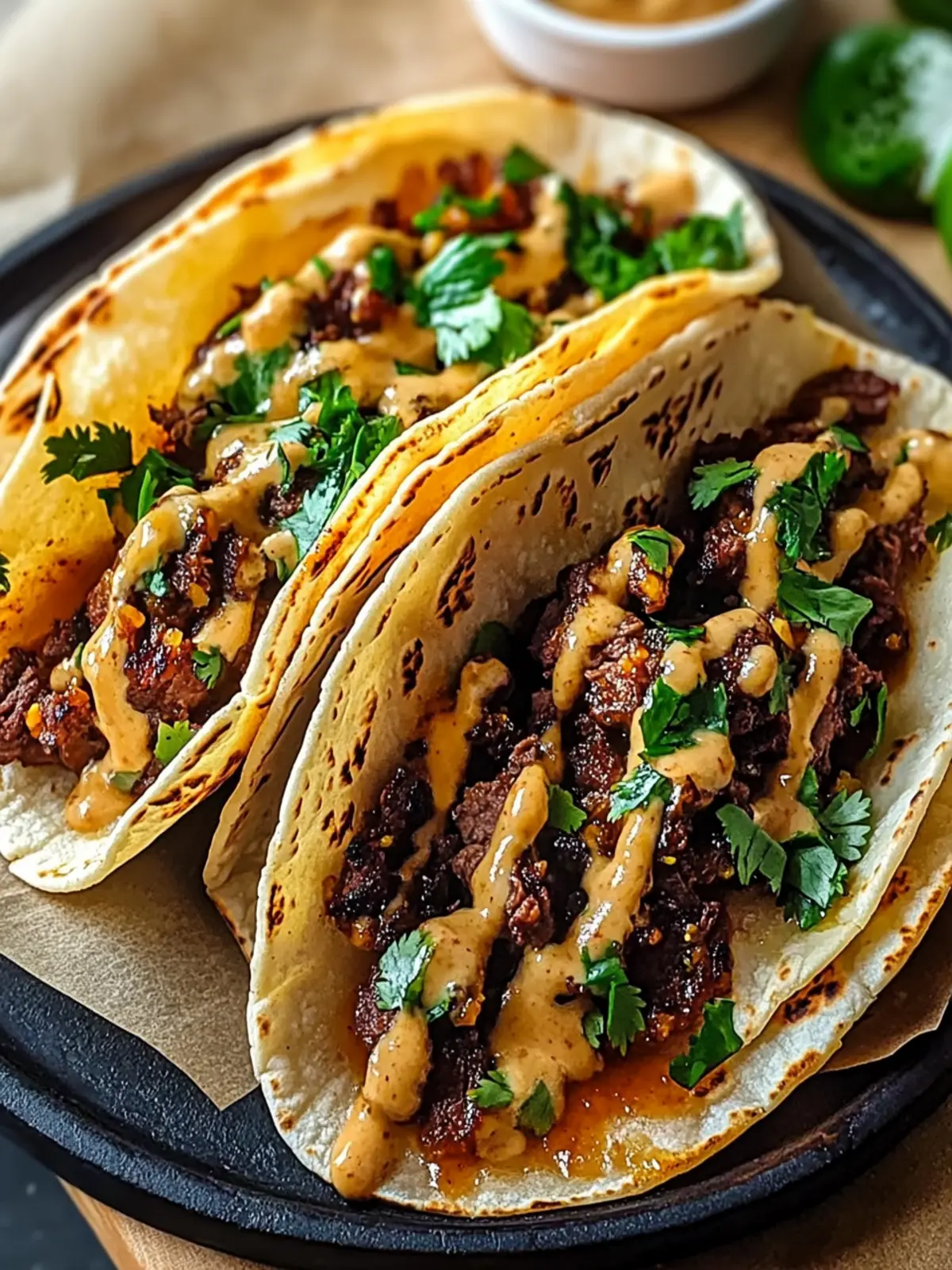 Garlic Butter Honey BBQ Beef Tacos