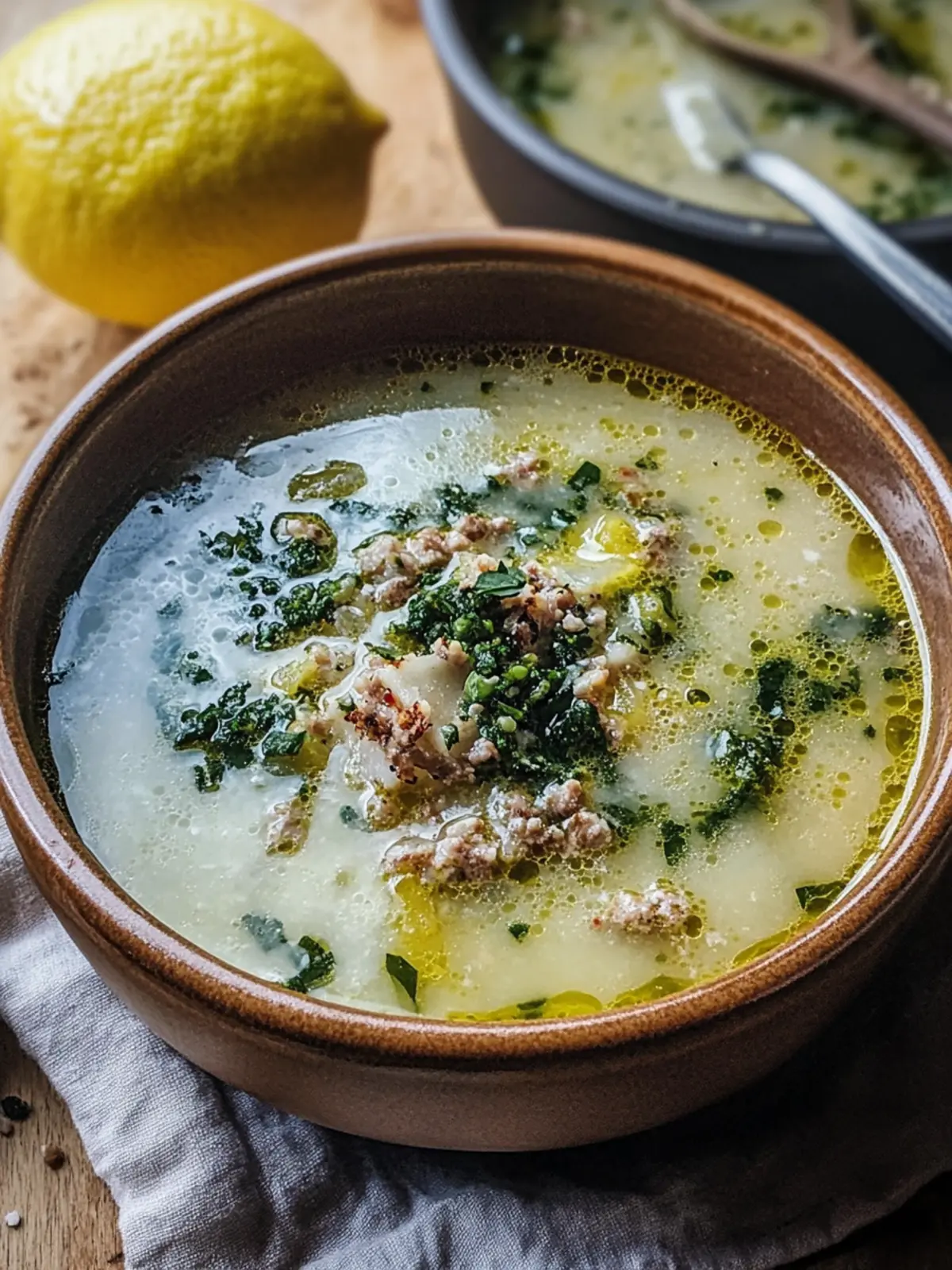 Zuppa Toscana with Basil Pesto & Lemon Broth